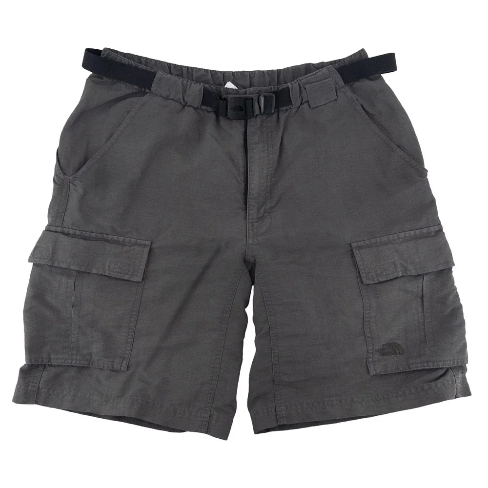 The North Face Mens Medium Cargo Shorts Gray Nylon Integrated Belt A592 Gorpcore
